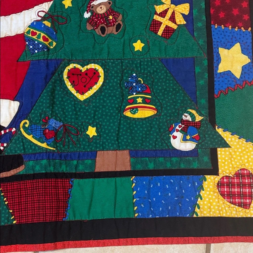 Quilt Throw Colorful Santa and Christmas Tree Holiday Throw